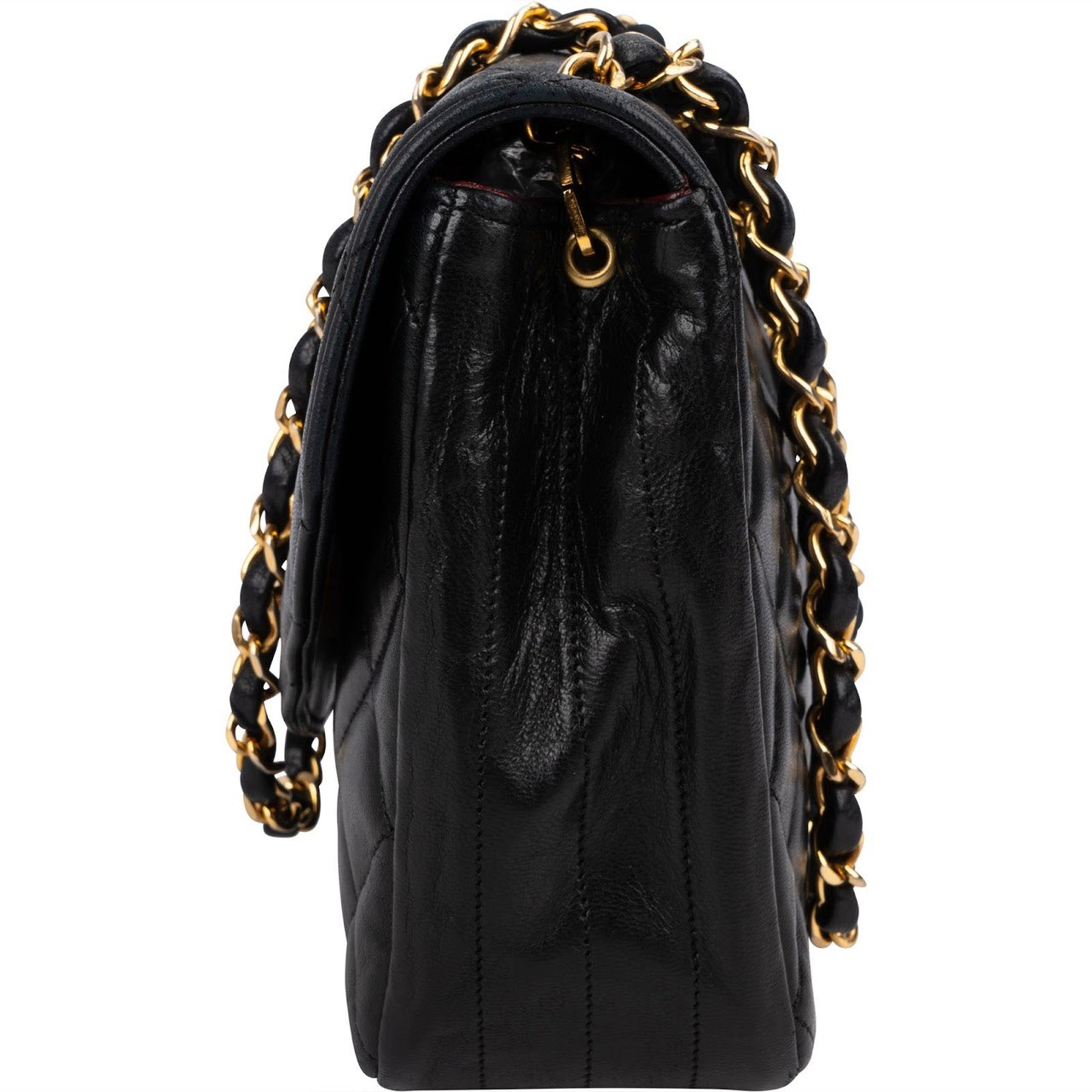 Chanel Quilted Lambskin Diana 24K Gold Single Flap Crossbody Bag Zwart