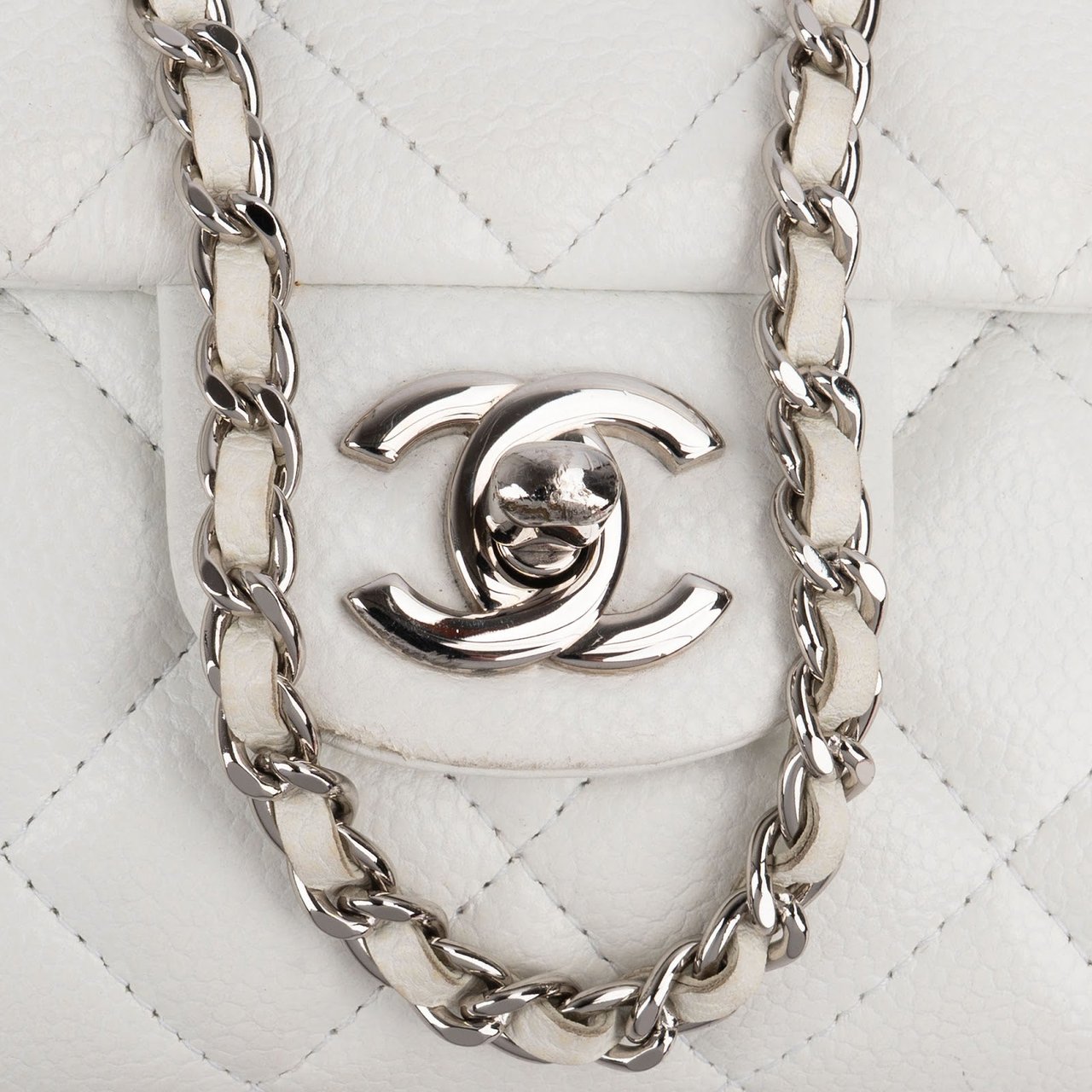 Chanel Quilted Caviar Leather Palladium Single Flap Shoulder Bag Wit