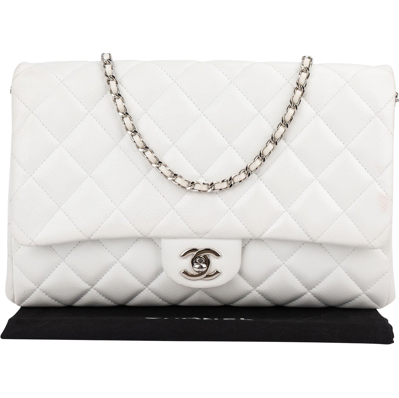 Chanel Quilted Caviar Leather Palladium Single Flap Shoulder Bag Wit