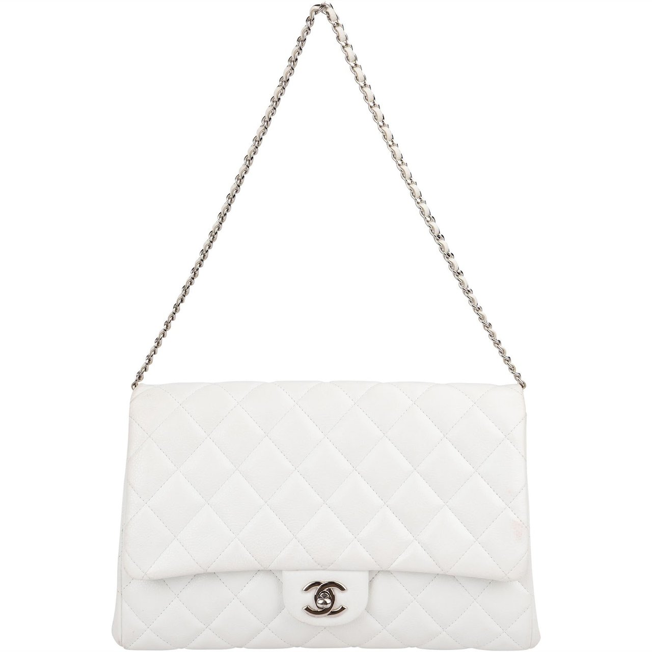 Chanel Quilted Caviar Leather Palladium Single Flap Shoulder Bag Wit