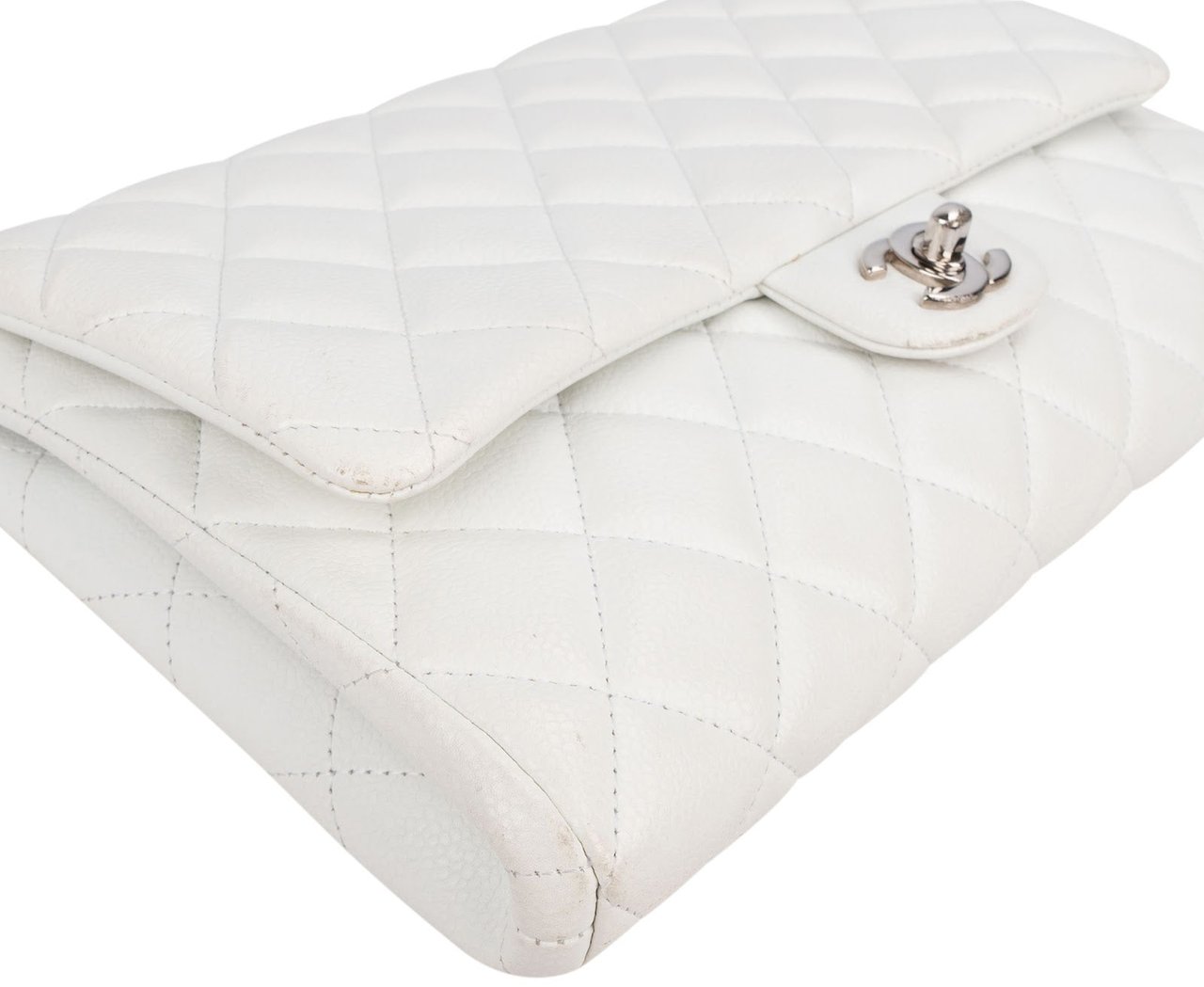 Chanel Quilted Caviar Leather Palladium Single Flap Shoulder Bag Wit