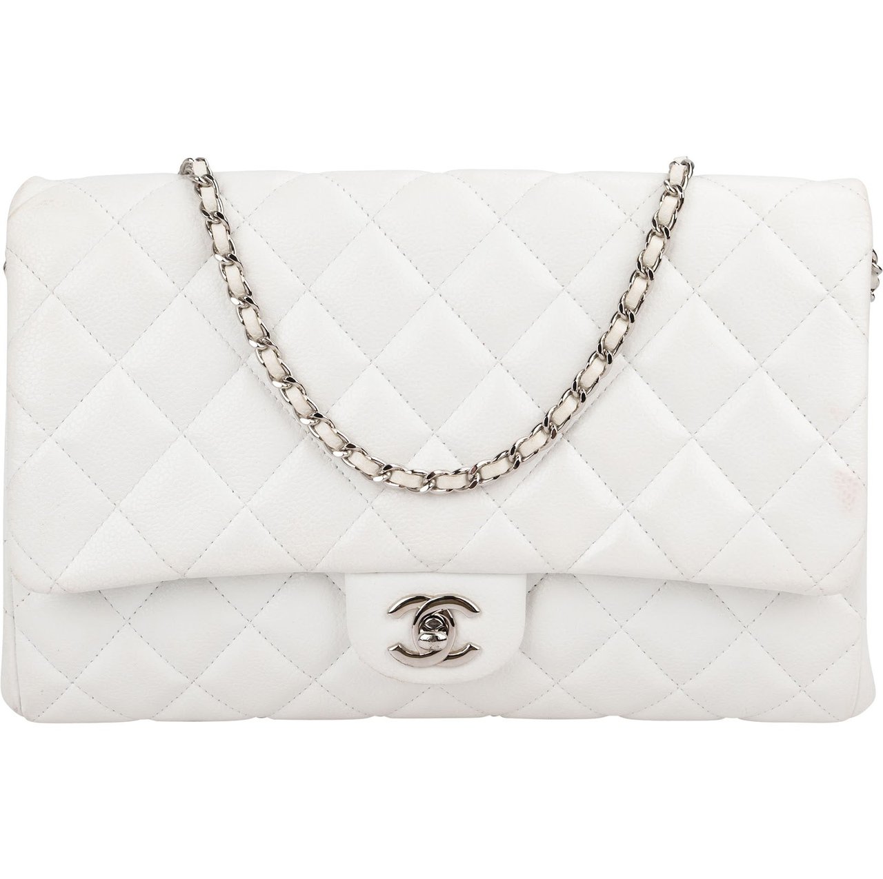 Chanel Quilted Caviar Leather Palladium Single Flap Shoulder Bag Wit