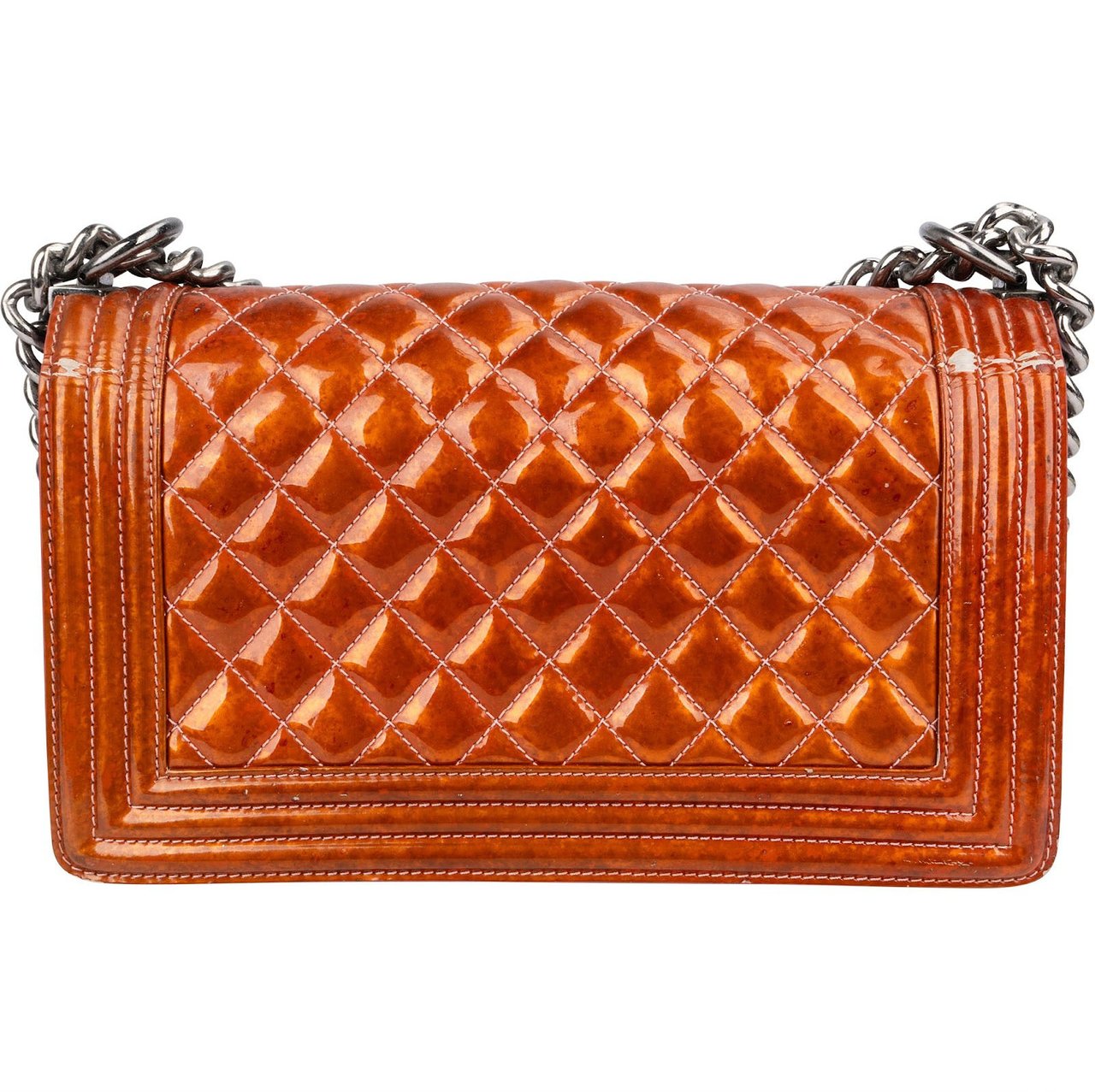Chanel Quilted Patent Leather Medium Boy Crossbody Bag Oranje