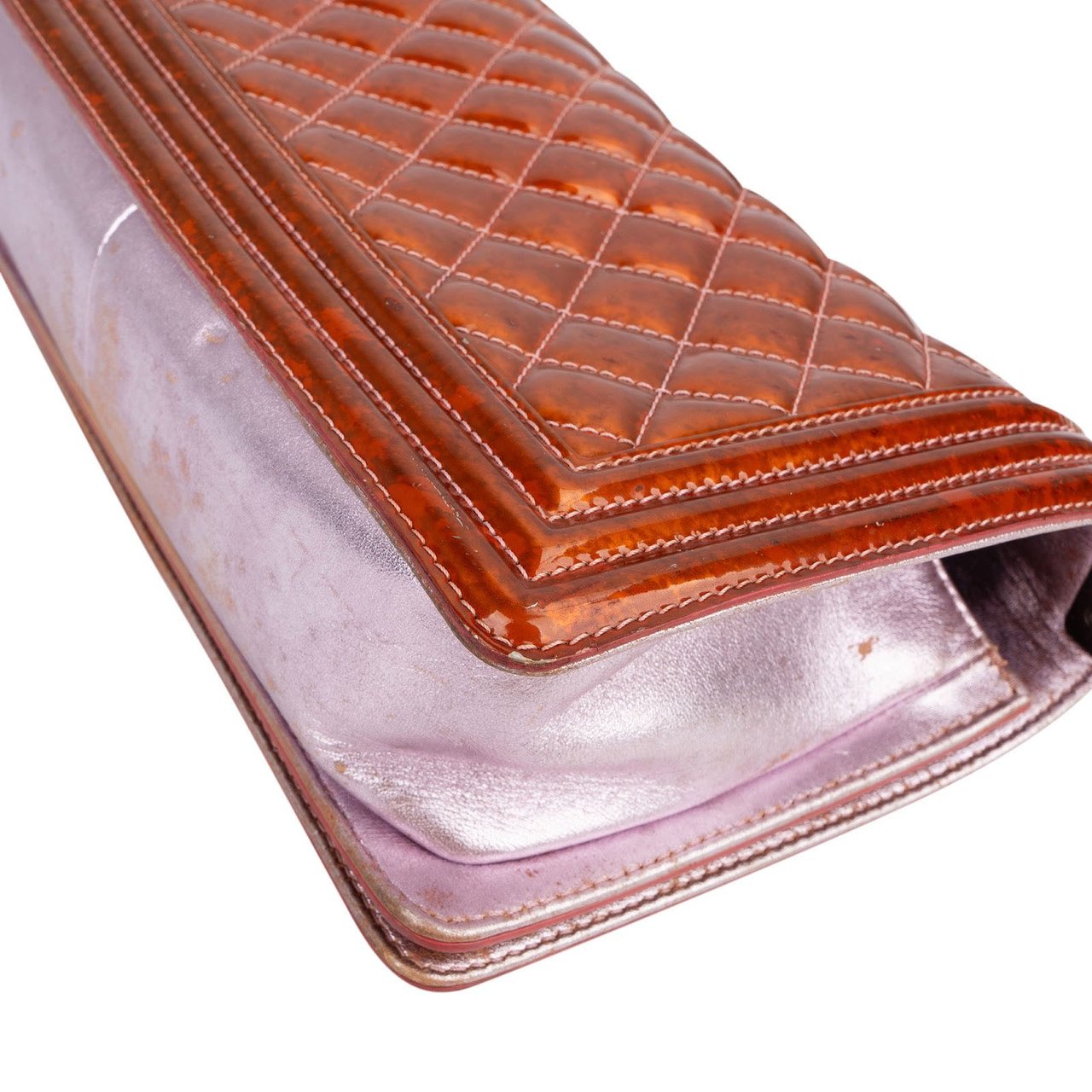 Chanel Quilted Patent Leather Medium Boy Crossbody Bag Oranje