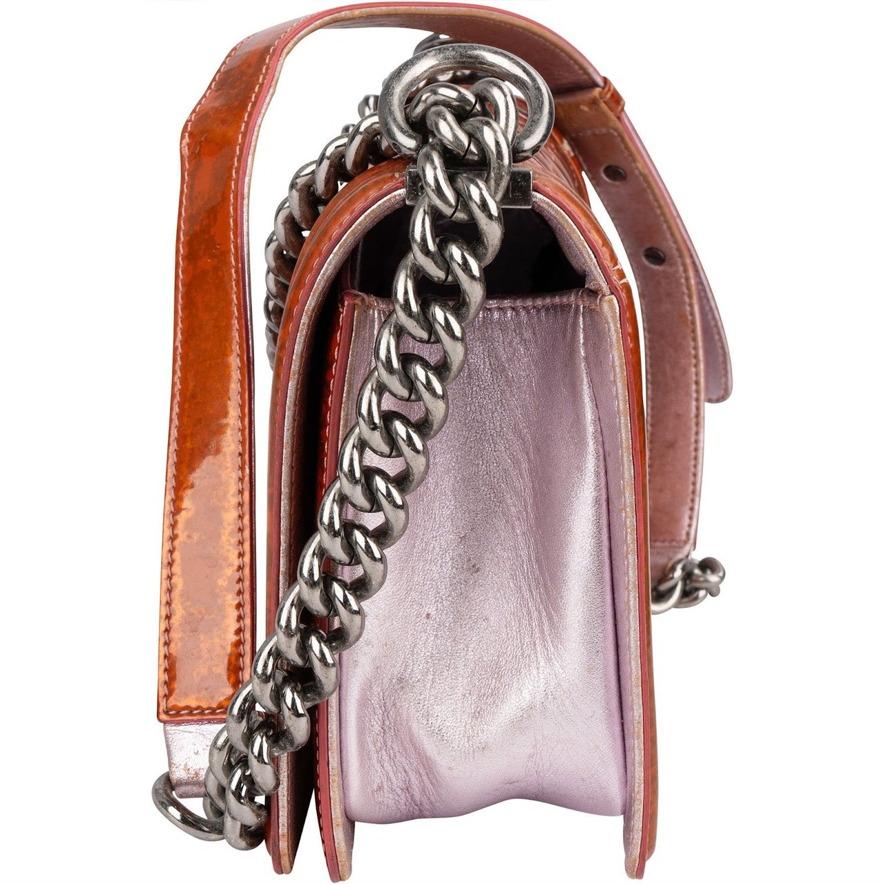 Chanel Quilted Patent Leather Medium Boy Crossbody Bag Oranje