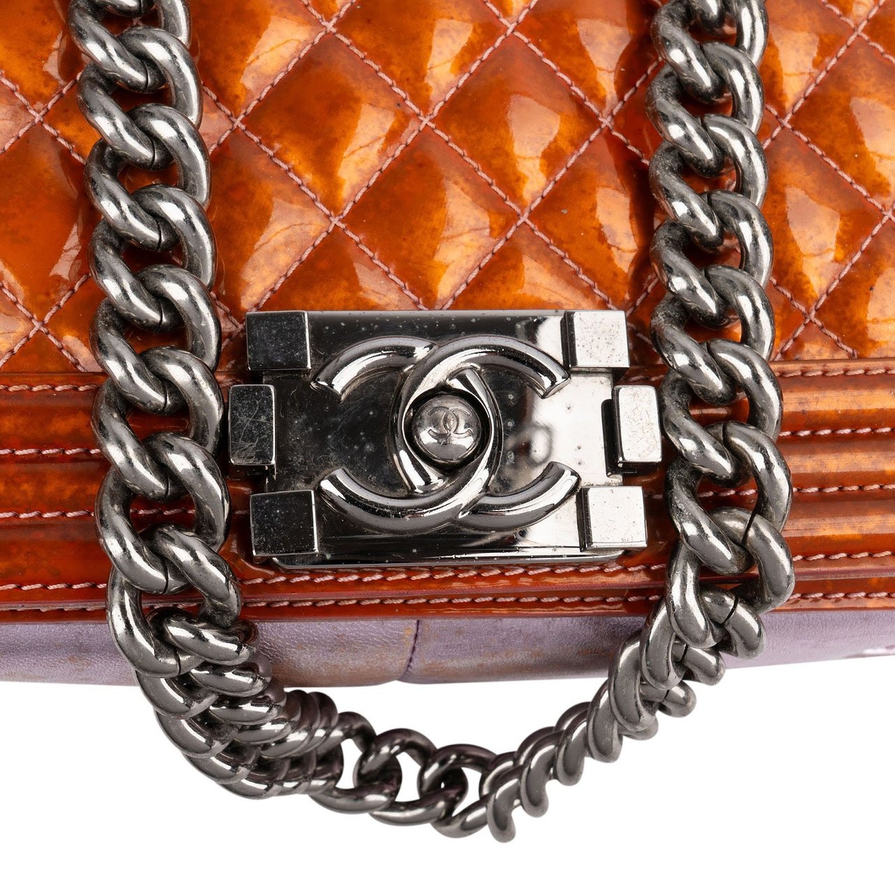 Chanel Quilted Patent Leather Medium Boy Crossbody Bag Oranje