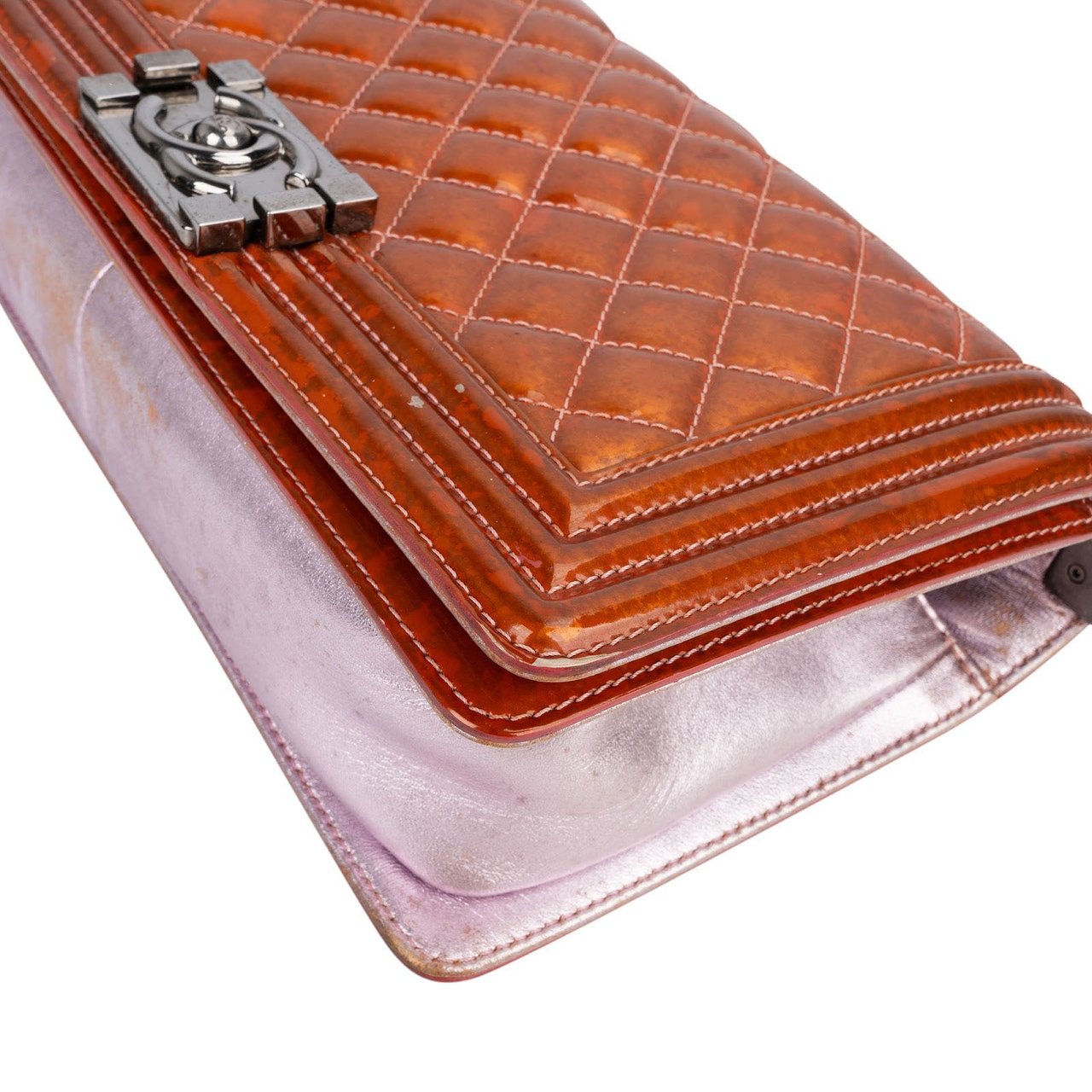 Chanel Quilted Patent Leather Medium Boy Crossbody Bag Oranje