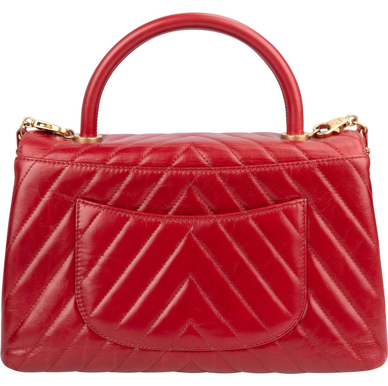 Chanel Quilted Calfskin Chevron Coco Handle Single Flap Handbag Rood