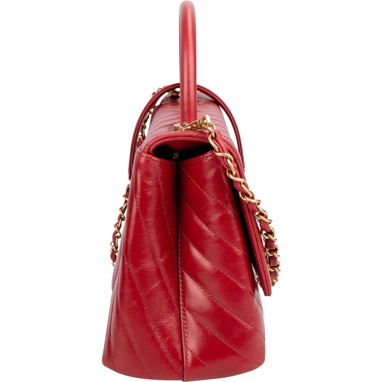 Chanel Quilted Calfskin Chevron Coco Handle Single Flap Handbag Rood