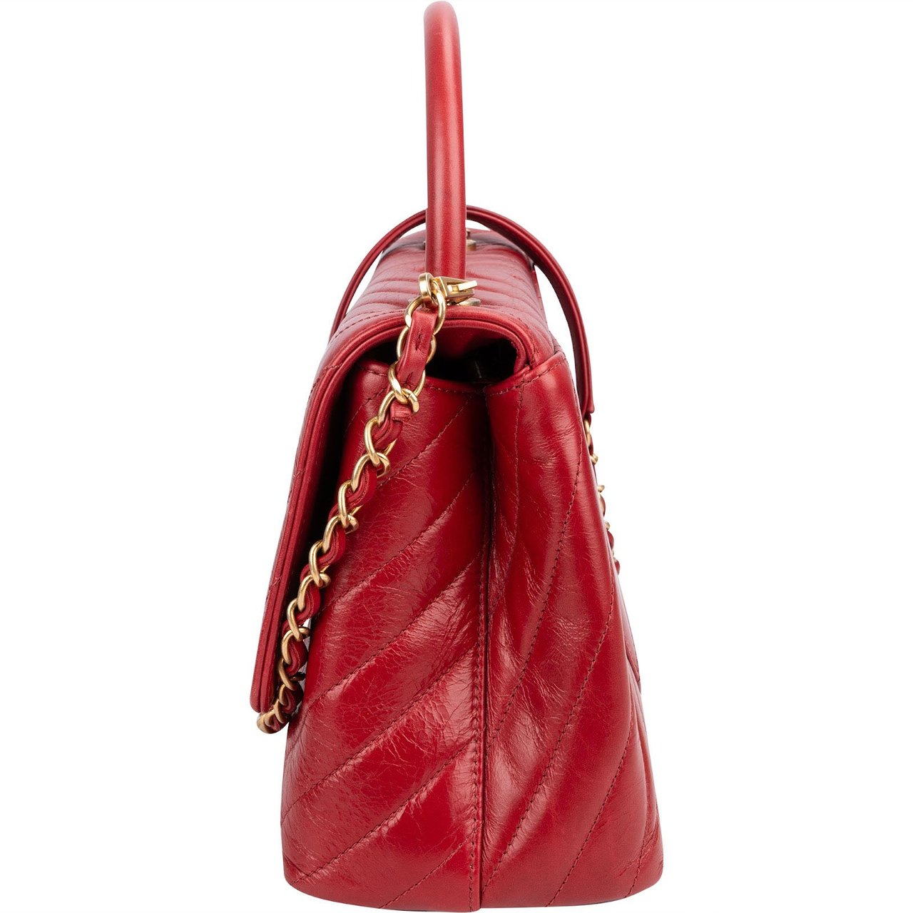 Chanel Quilted Calfskin Chevron Coco Handle Single Flap Handbag Rood