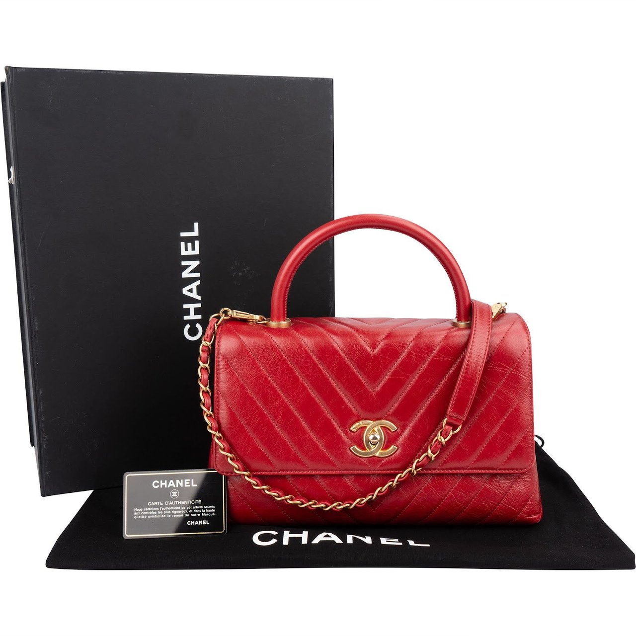 Chanel Quilted Calfskin Chevron Coco Handle Single Flap Handbag Rood