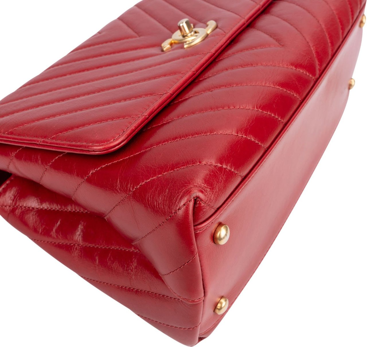 Chanel Quilted Calfskin Chevron Coco Handle Single Flap Handbag Rood
