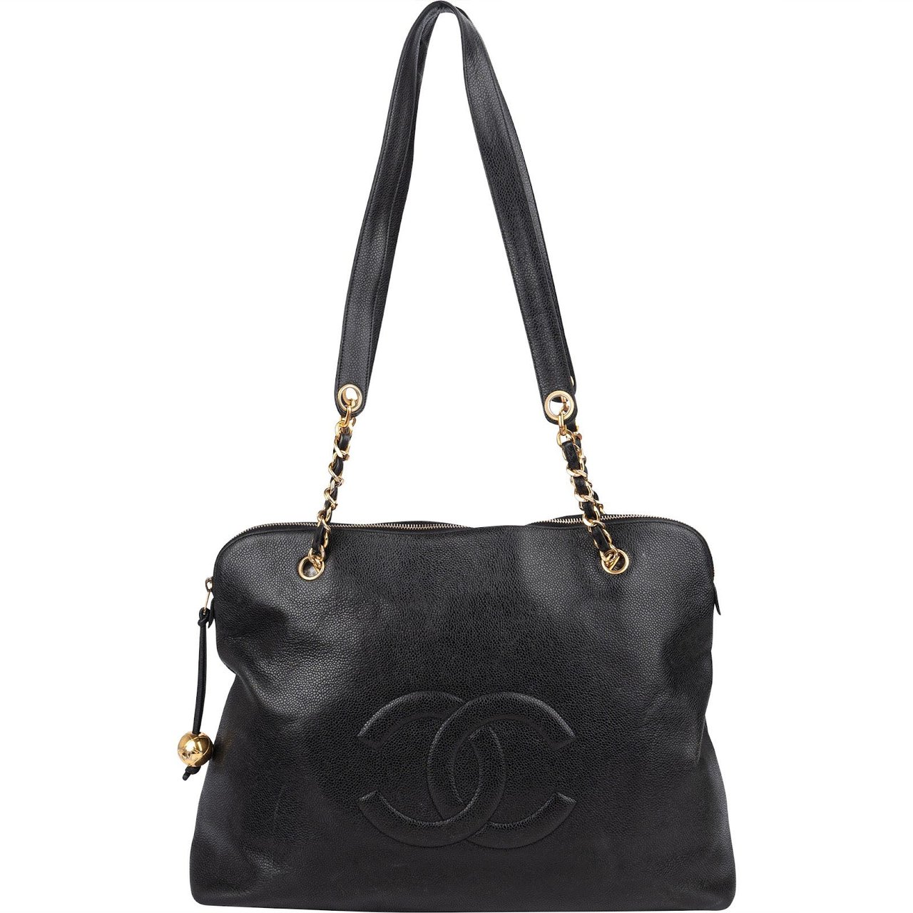 Chanel Caviar Leather CC Maxi Shopping Tote Shoulder Bag Zwart