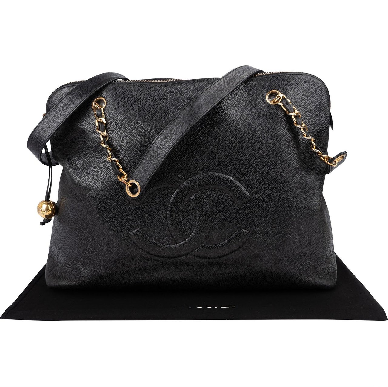 Chanel Caviar Leather CC Maxi Shopping Tote Shoulder Bag Zwart
