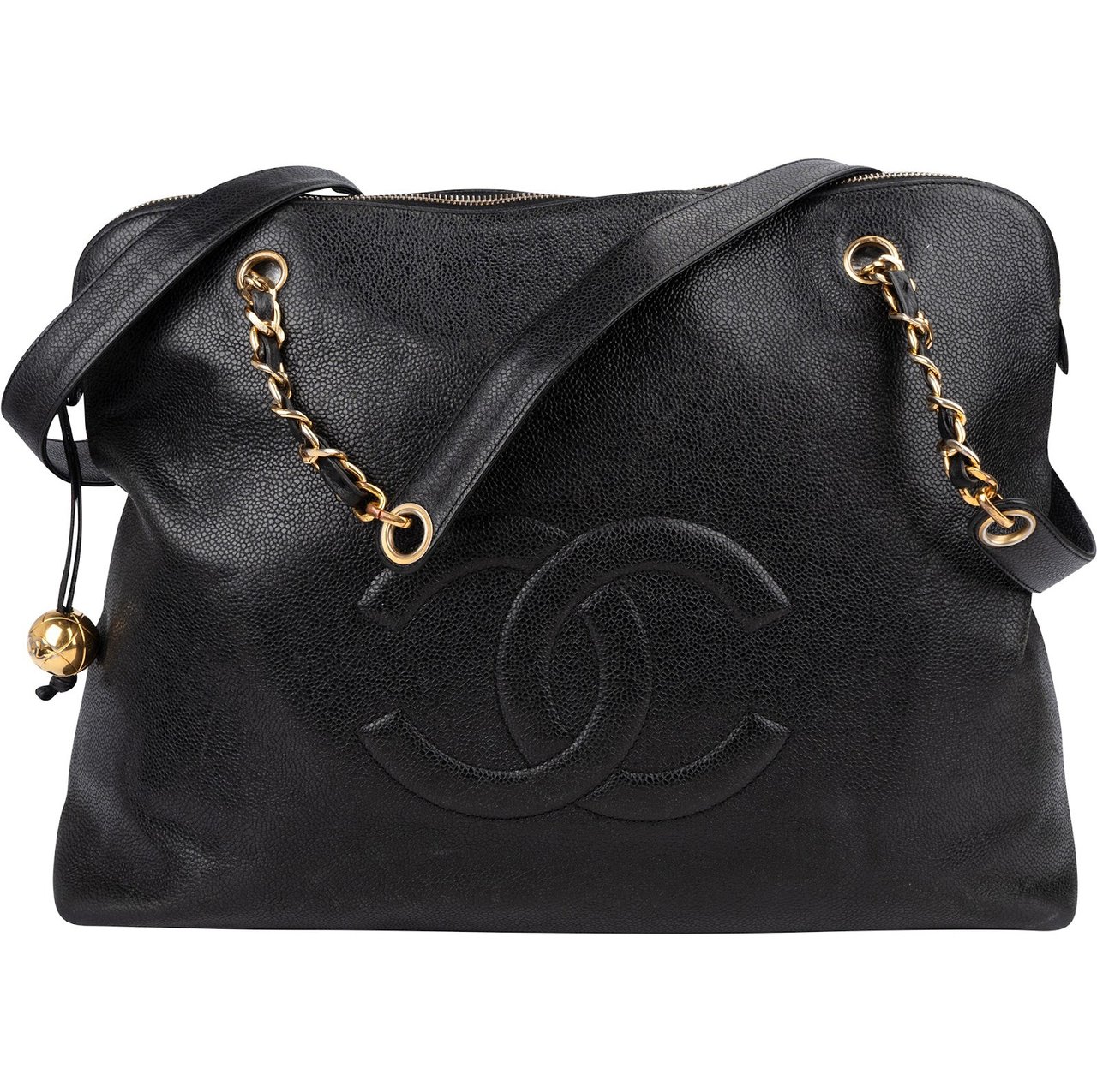 Chanel Caviar Leather CC Maxi Shopping Tote Shoulder Bag Zwart