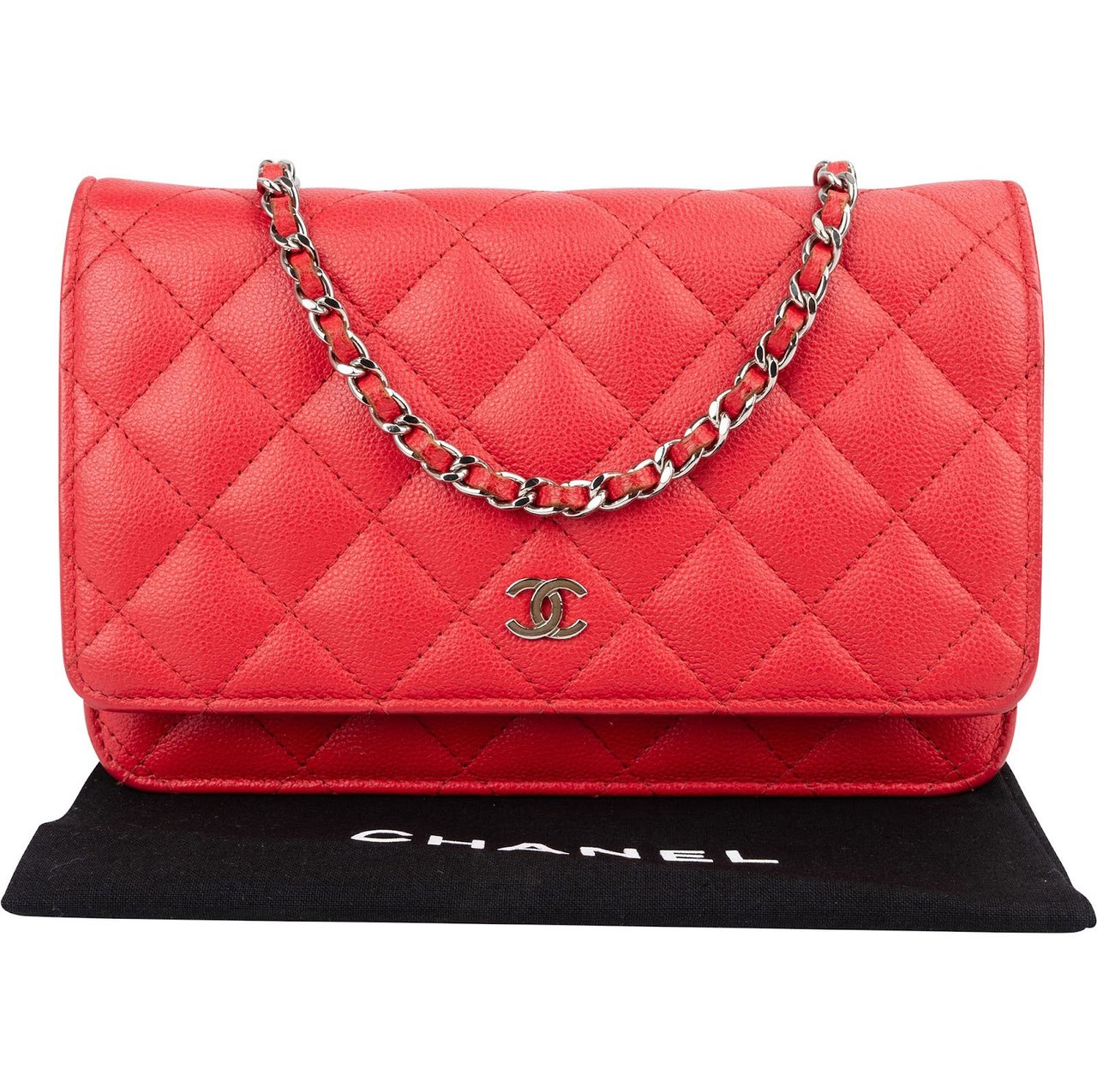 Chanel Quilted Caviar Leather CC Wallet On Chain Crossbody Bag Rood