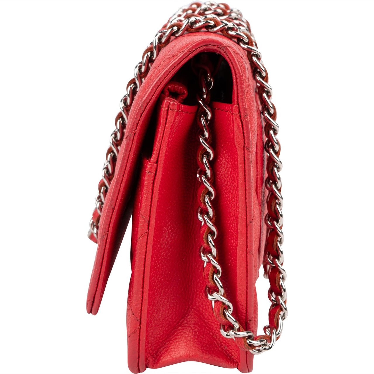 Chanel Quilted Caviar Leather CC Wallet On Chain Crossbody Bag Rood