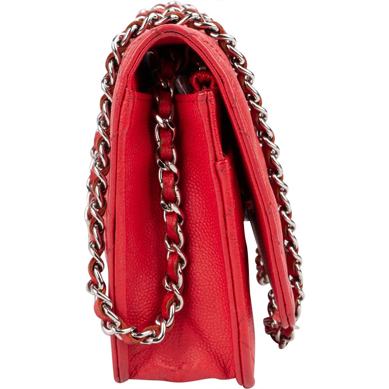 Chanel Quilted Caviar Leather CC Wallet On Chain Crossbody Bag Rood