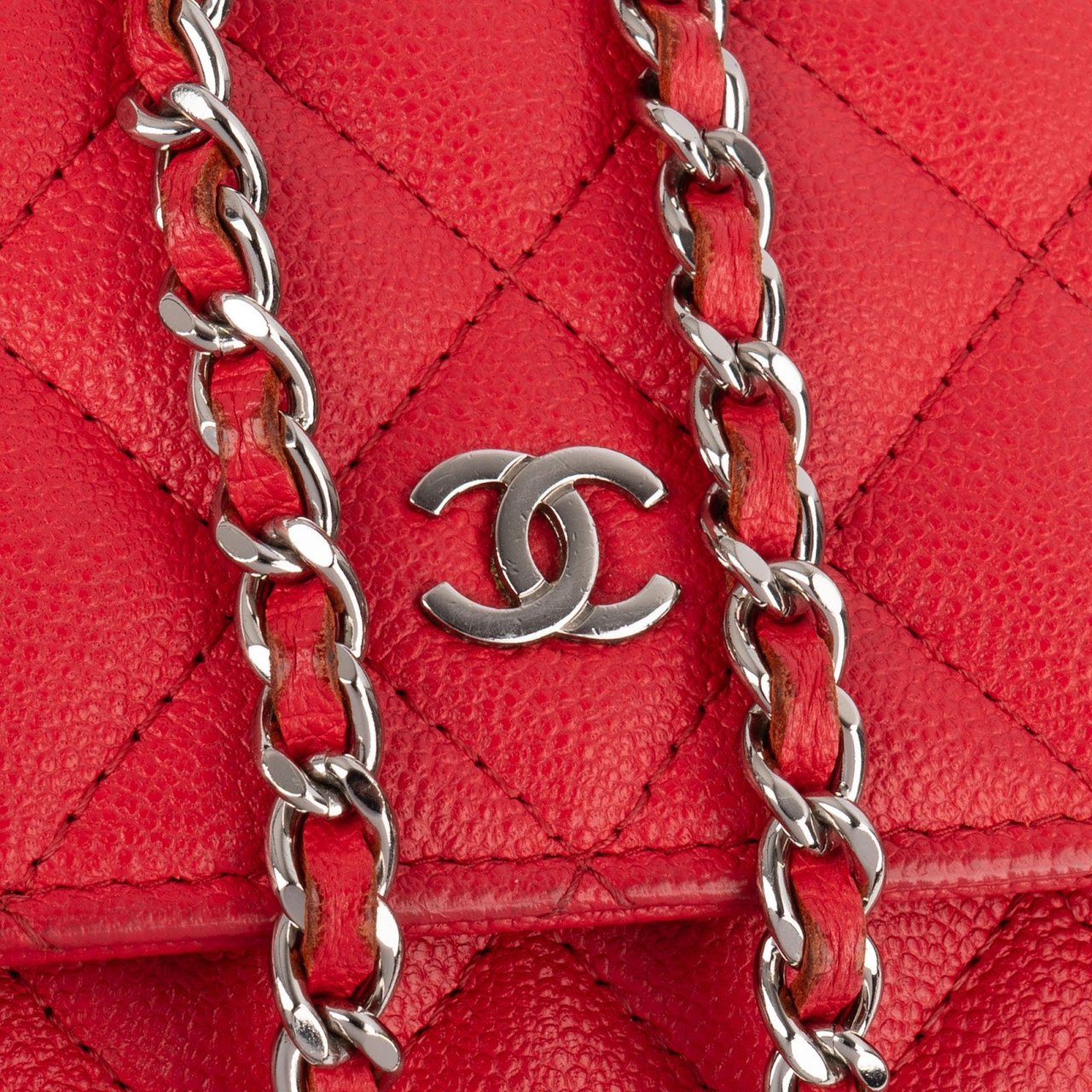 Chanel Quilted Caviar Leather CC Wallet On Chain Crossbody Bag Rood