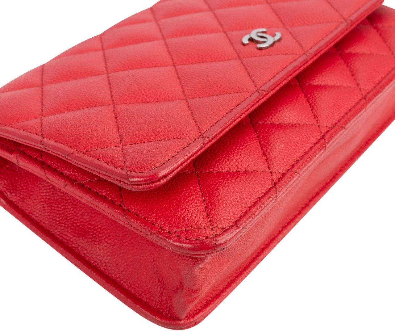 Chanel Quilted Caviar Leather CC Wallet On Chain Crossbody Bag Rood