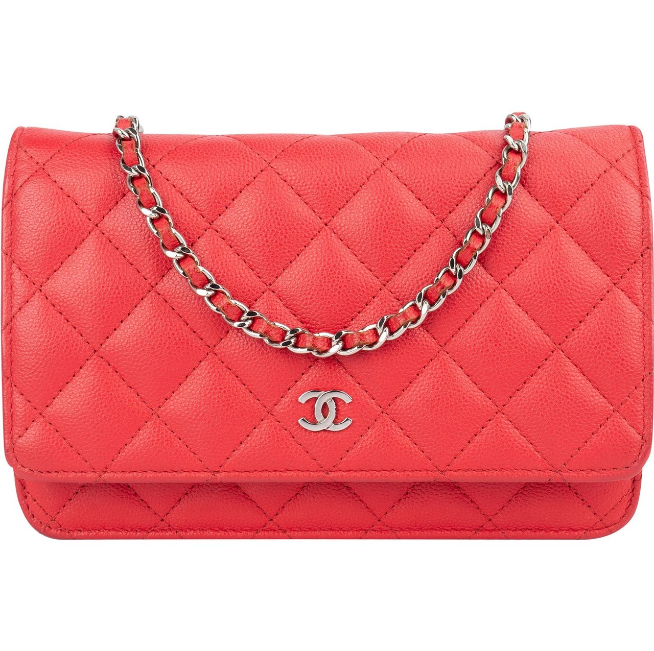 Chanel Quilted Caviar Leather CC Wallet On Chain Crossbody Bag Rood