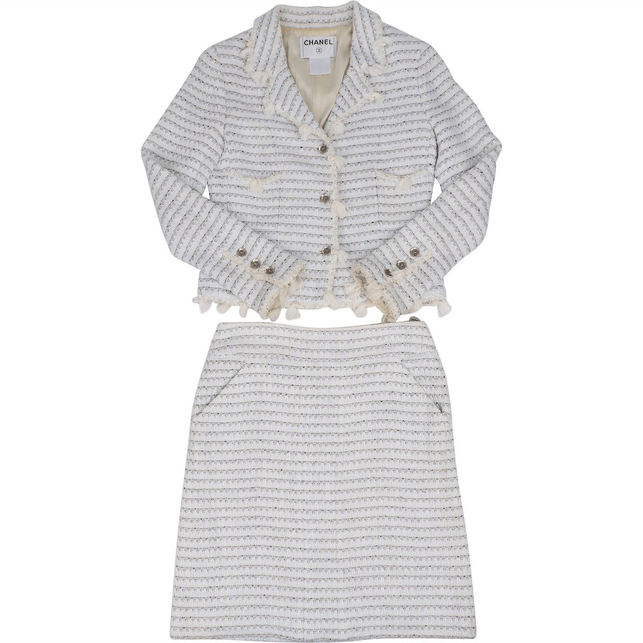 Chanel Multicolor Tweed Fringe Costume Set (DE36 / FR38) Wit