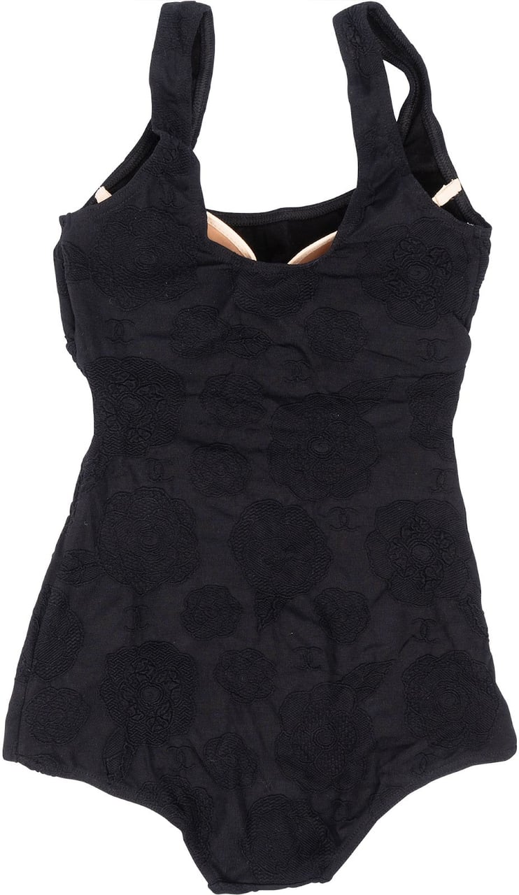 Chanel Noir Camellia Swimsuit (DE 36 / FR 38) Zwart