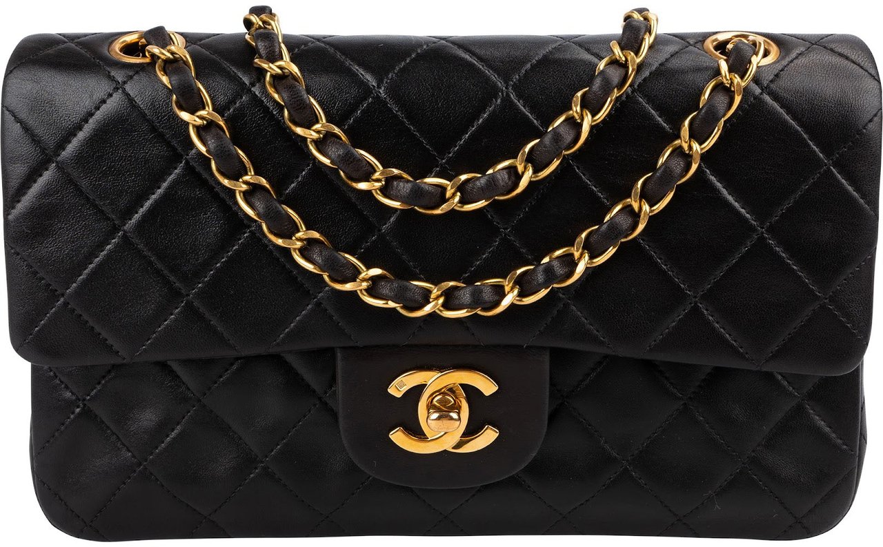 Chanel Quilted Lambskin 24K Gold Small Double Flap Shoulder Bag Bruin