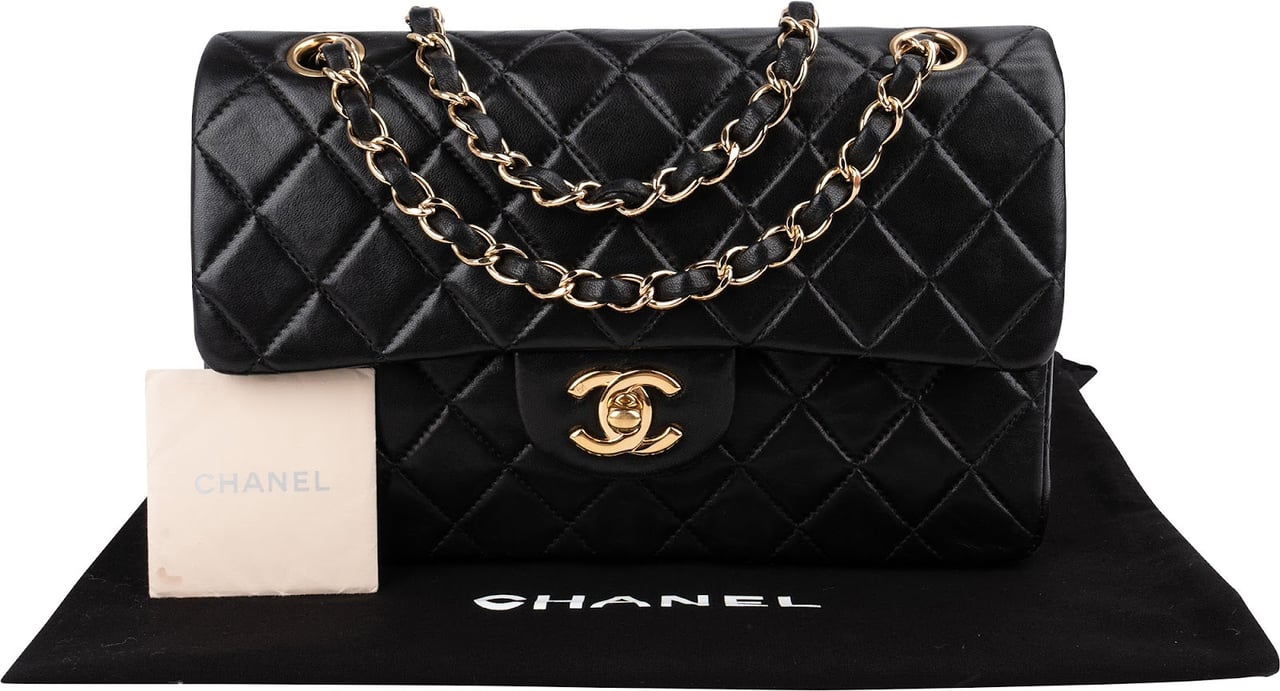 Chanel Quilted Lambskin 24K Gold Small Double Flap Shoulder Bag Zwart
