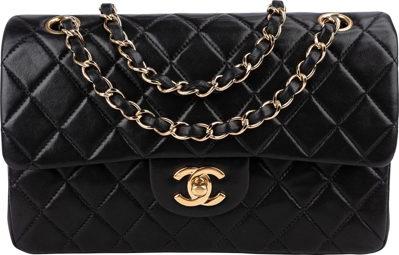 Chanel Quilted Lambskin 24K Gold Small Double Flap Shoulder Bag Zwart