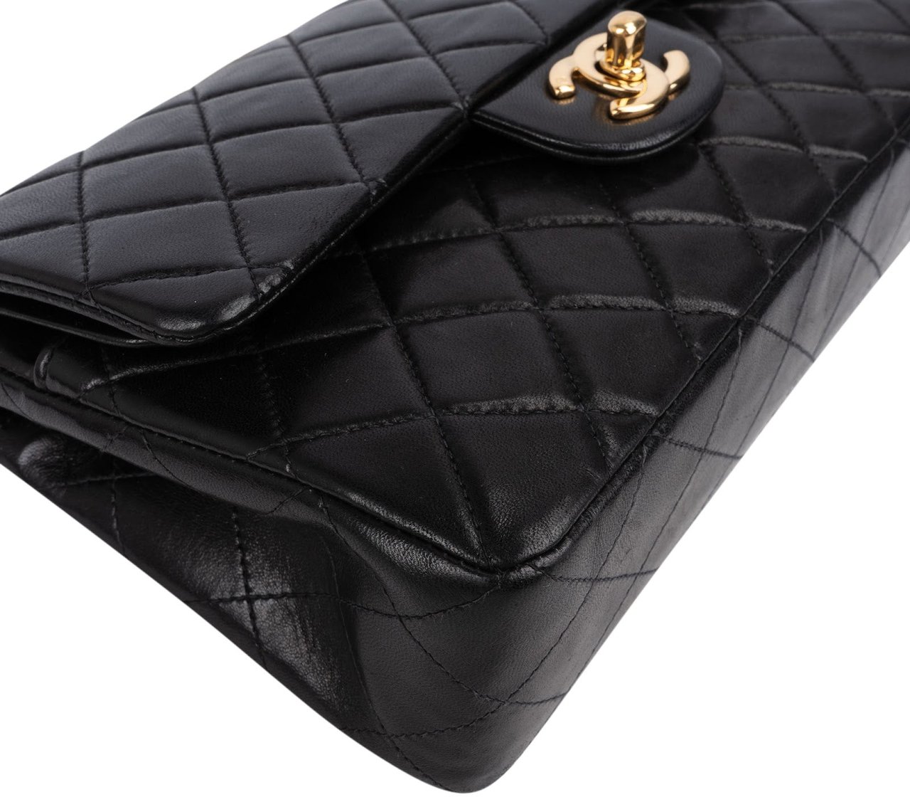 Chanel Quilted Lambskin 24K Gold Small Double Flap Shoulder Bag Zwart
