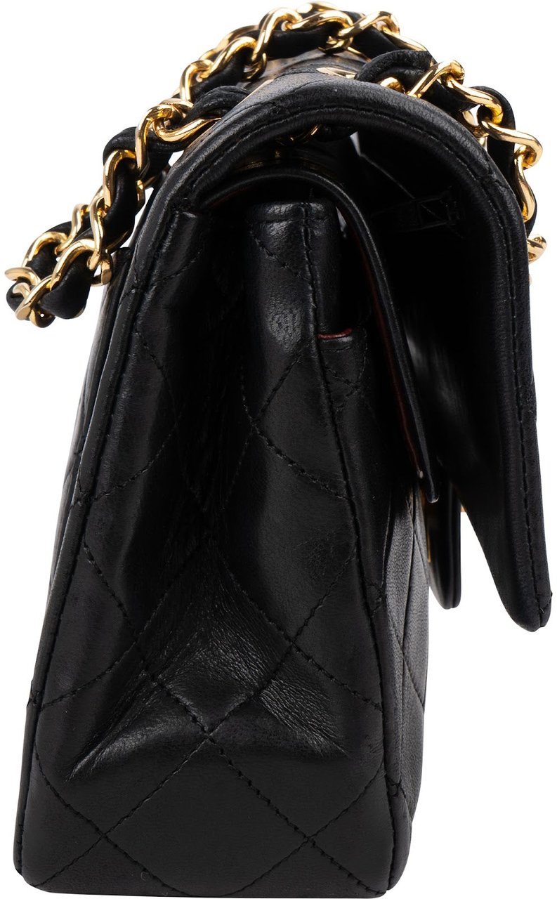 Chanel Quilted Lambskin 24K Gold Small Double Flap Shoulder Bag Zwart
