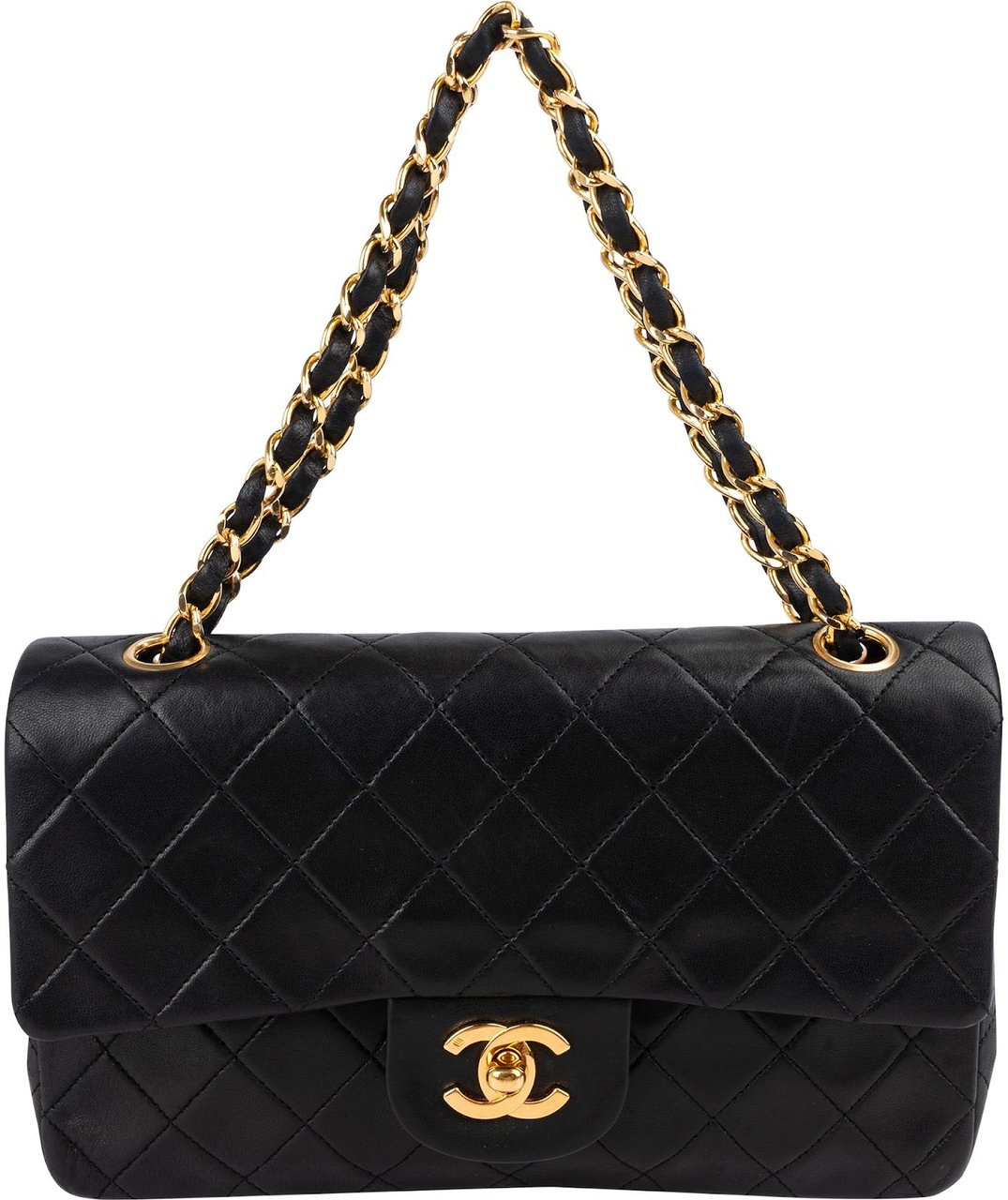 Chanel Quilted Lambskin 24K Gold Small Double Flap Shoulder Bag Zwart