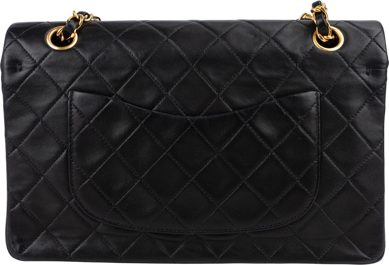 Chanel Quilted Lambskin 24K Gold Medium Double Flap Shoulder Bag Zwart