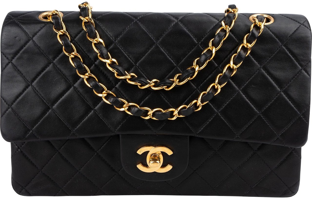Chanel Quilted Lambskin 24K Gold Medium Double Flap Shoulder Bag Zwart