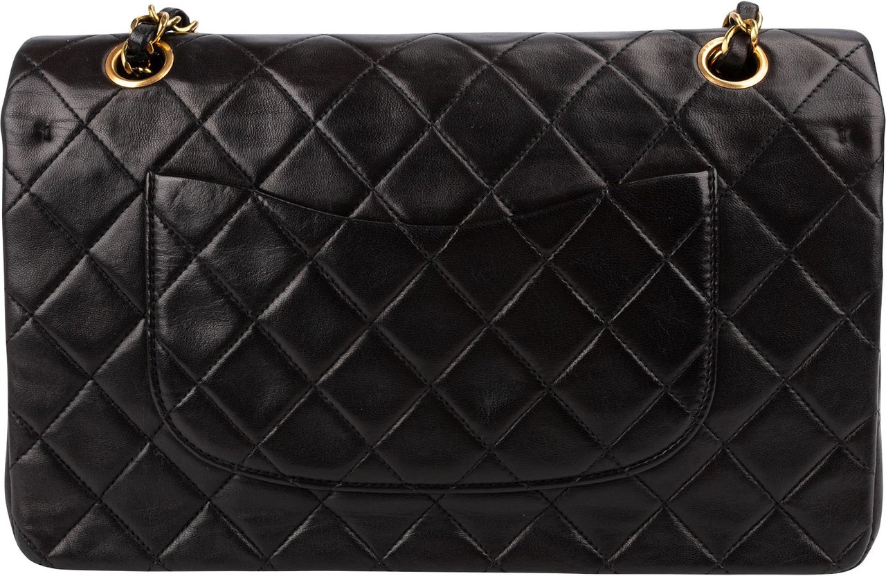 Chanel Quilted Lambskin 24K Gold Medium Double Flap Shoulder Bag Zwart