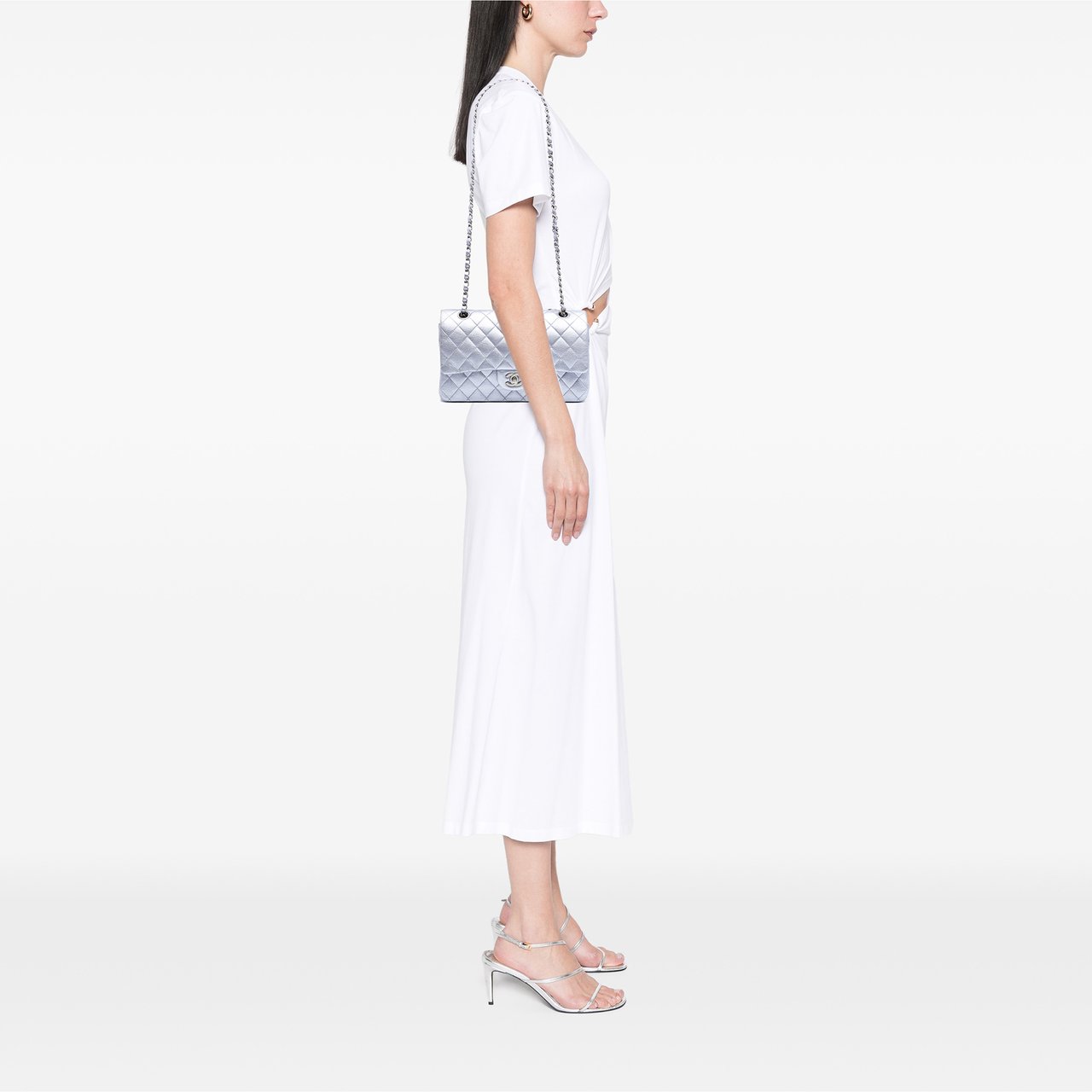 Chanel Medium Classic Metallic Calfskin Double Flap Zilver