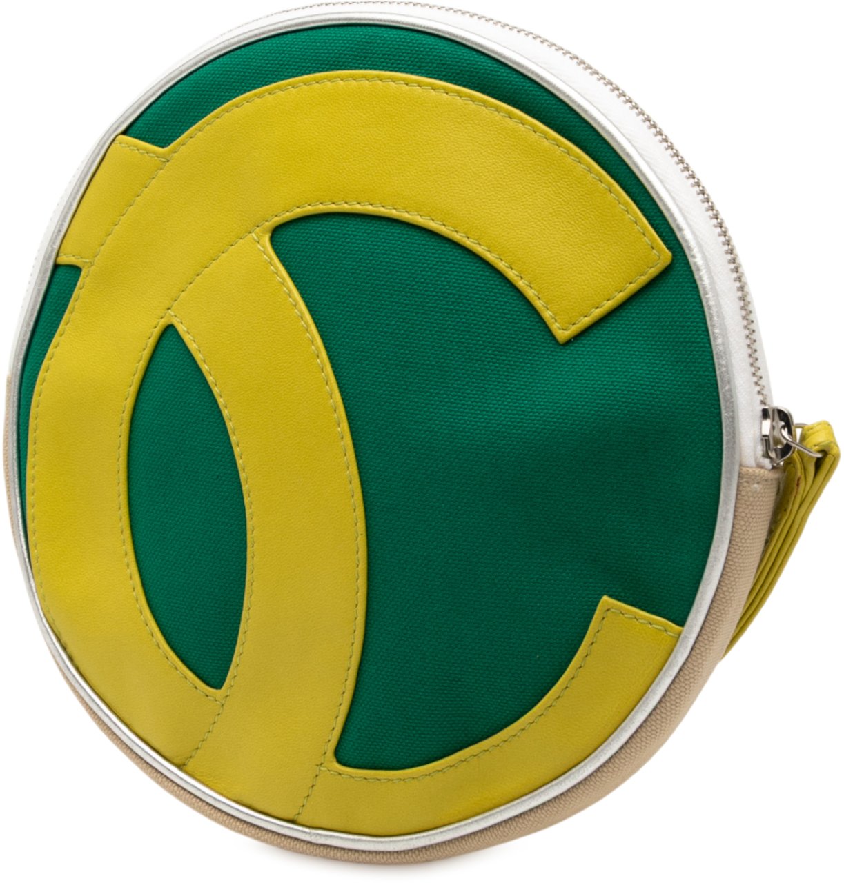 Chanel CC Canvas and Metallic Calfskin No. 5 Wristlet Pouch Bruin