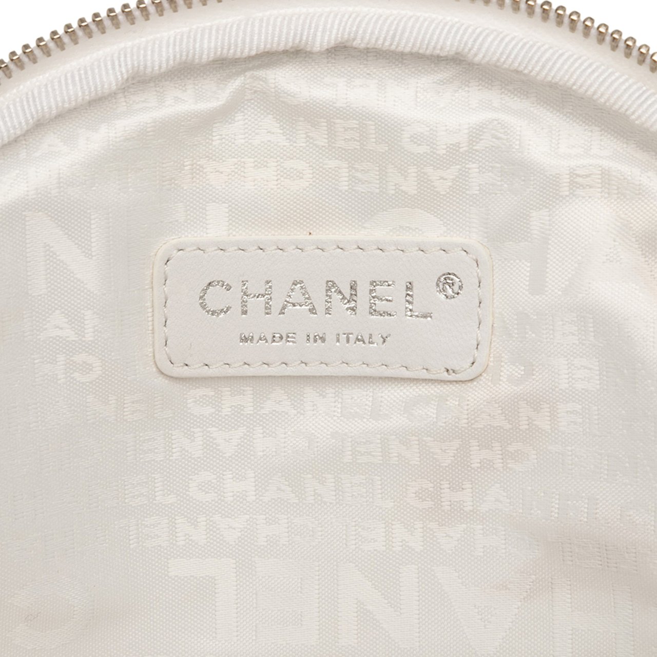 Chanel CC Canvas and Metallic Calfskin No. 5 Wristlet Pouch Bruin