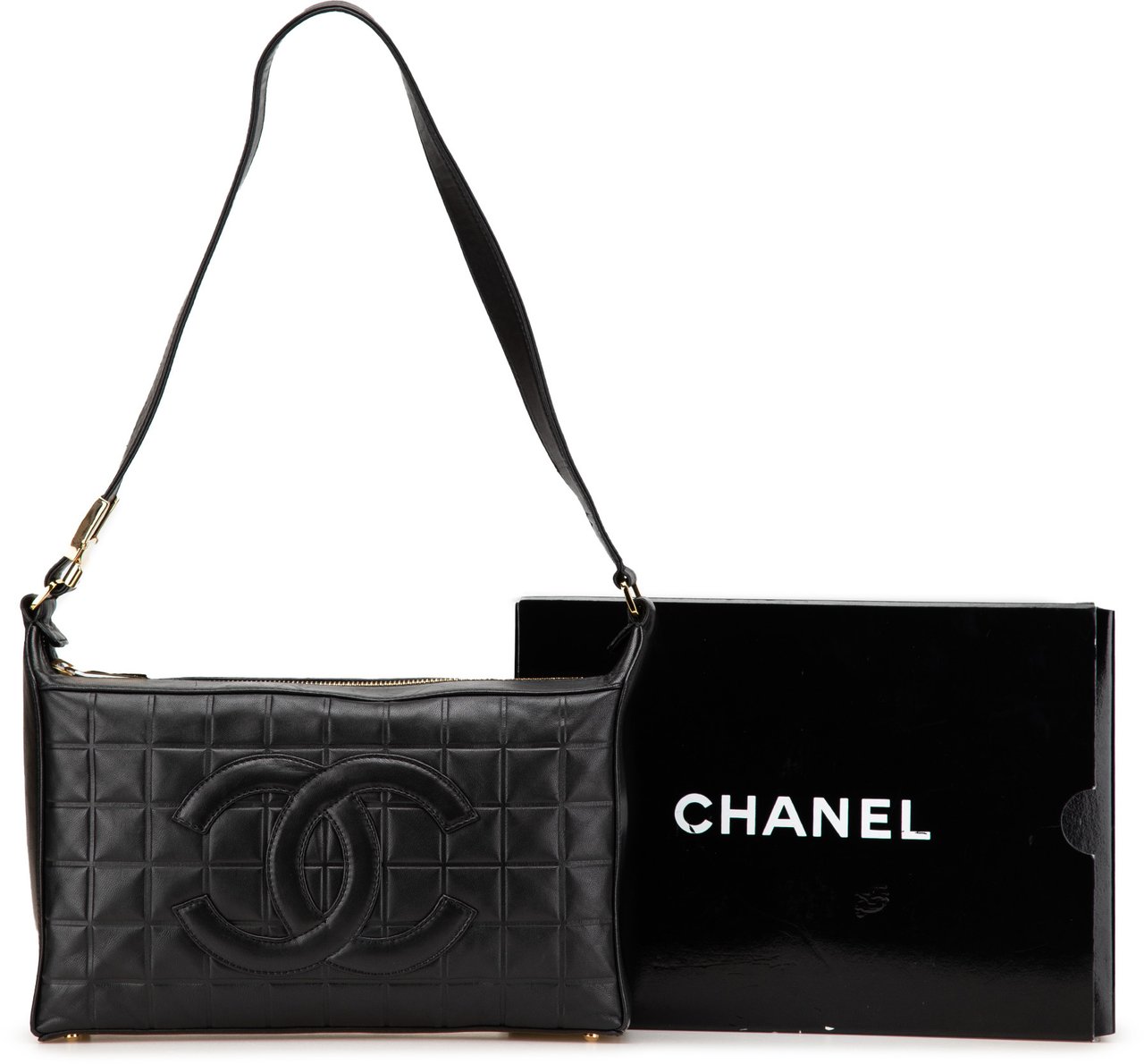 Chanel CC Choco Bar Lambskin Shoulder Bag Zwart