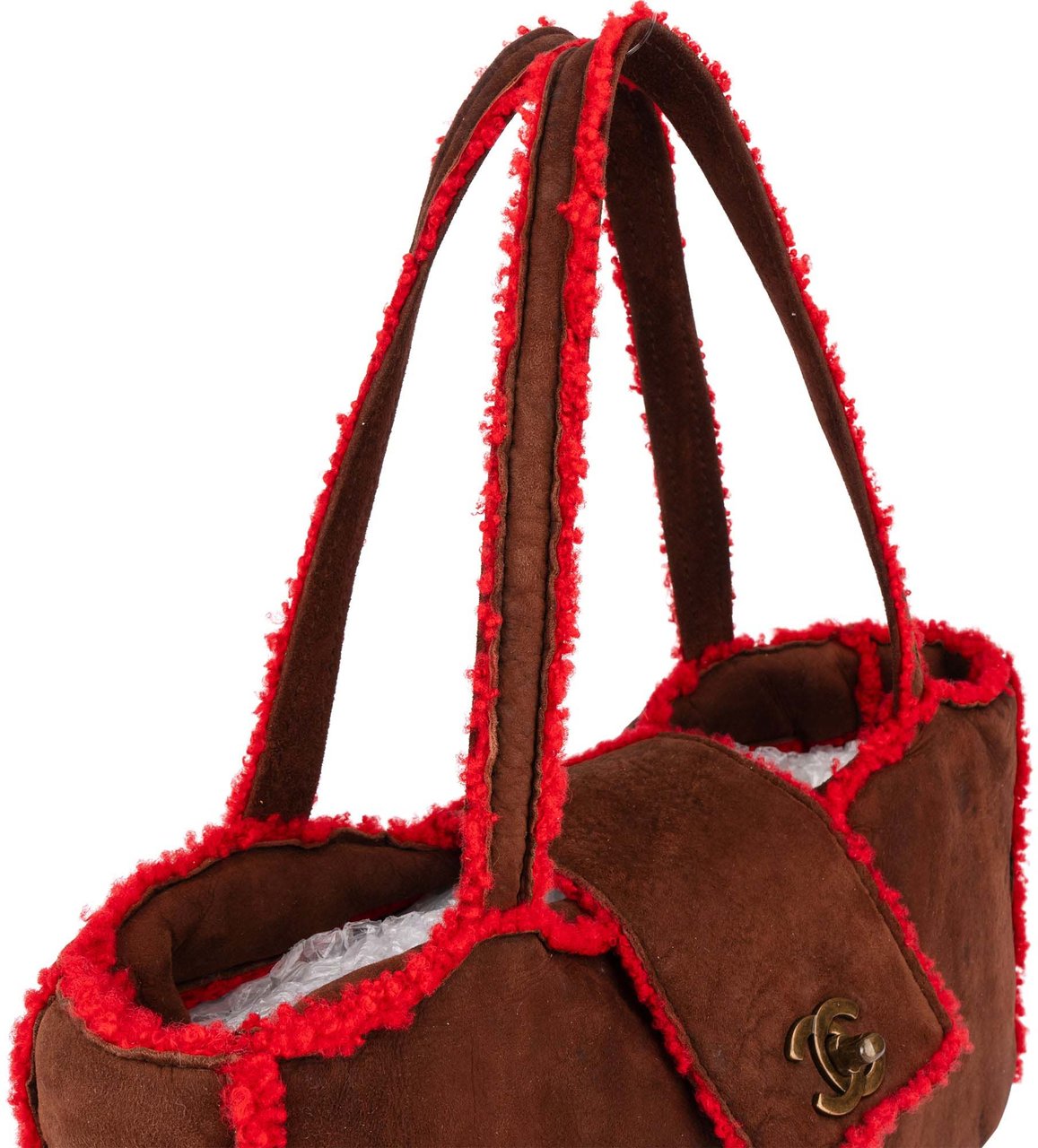 Chanel Chanel Suede Turnlock Teddy Handbag Bruin