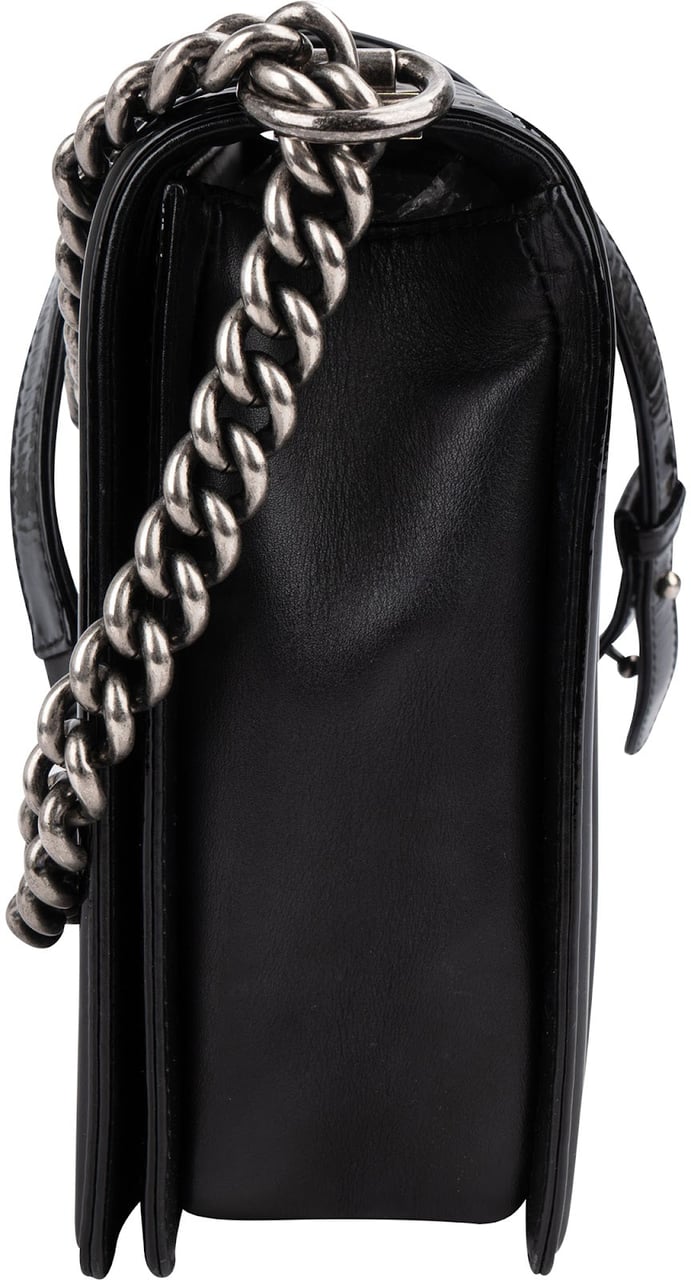 Chanel Quilted Patent Leather Jumbo Boy Single Flap Crossbody Bag Zwart