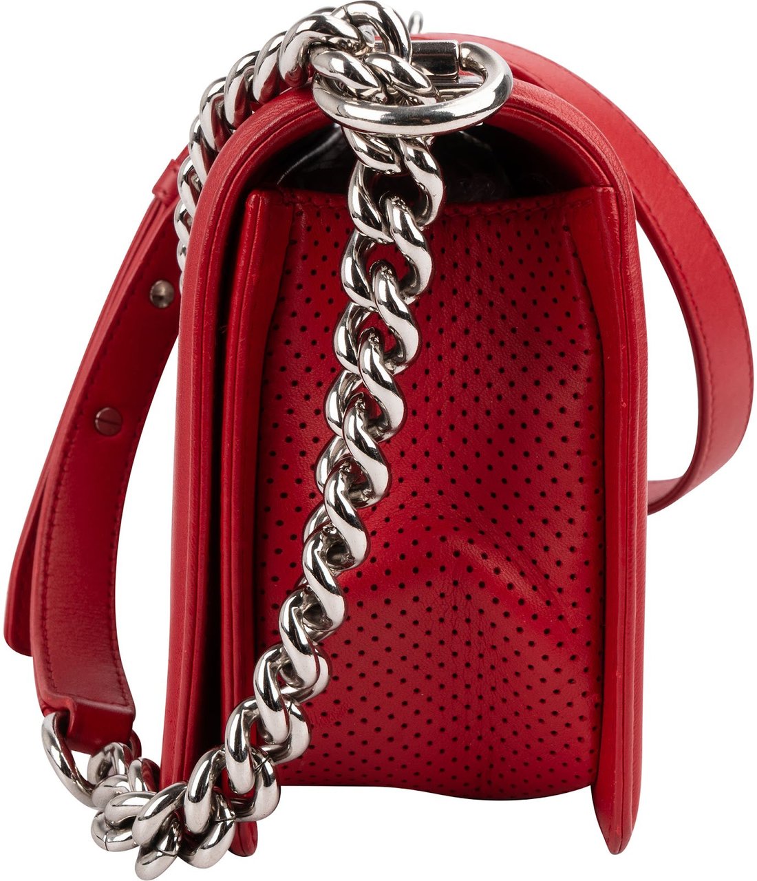 Chanel Perforated Quilted Lambskin Palladium Medium Boy Crossbody Bag Rood