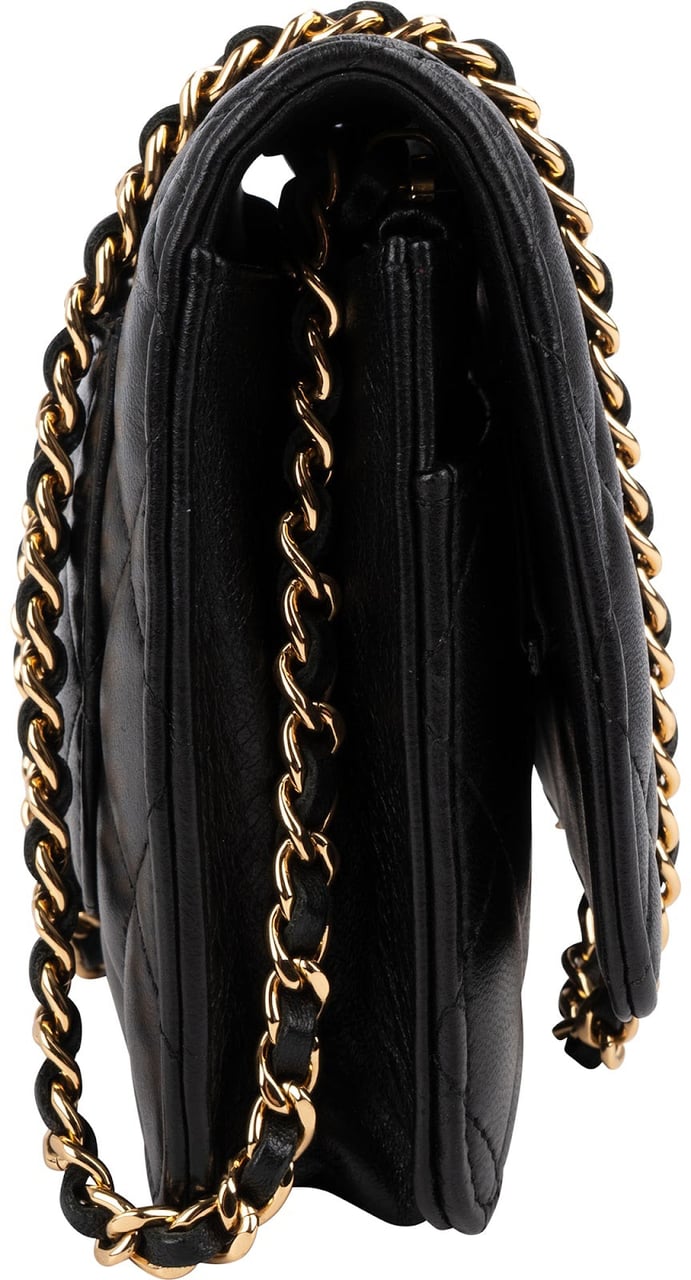 Chanel Quilted Lambskin Wallet On Chain Crossbody Bag Zwart