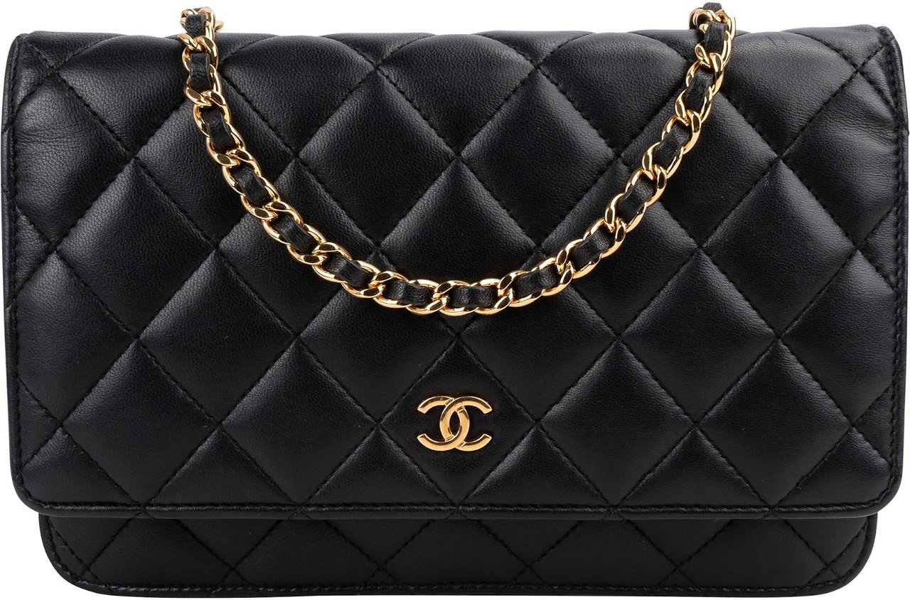 Chanel Quilted Lambskin Wallet On Chain Crossbody Bag Zwart