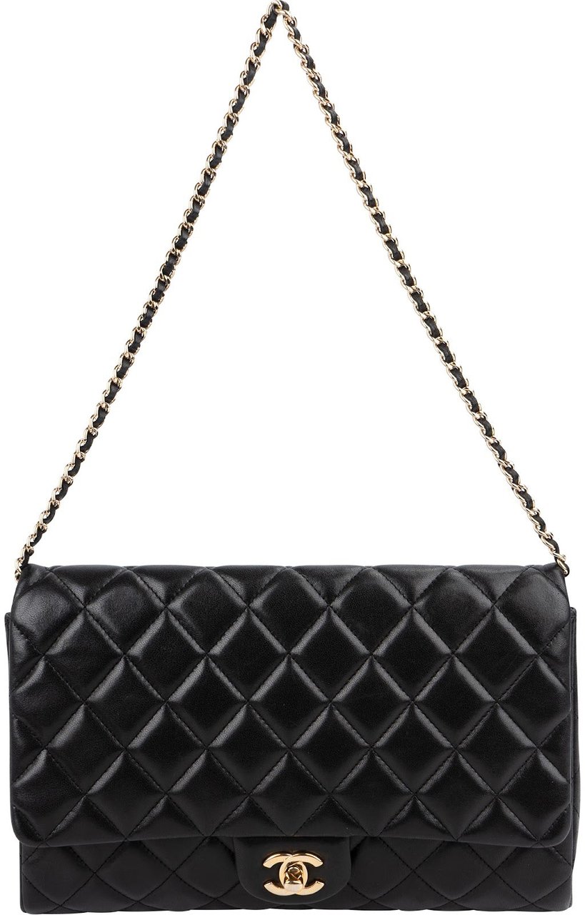 Chanel Quilted Lambskin Medium Single Flap Shoulder Bag Zwart