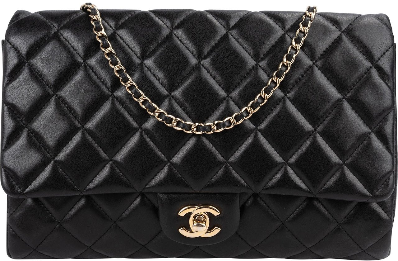 Chanel Quilted Lambskin Medium Single Flap Shoulder Bag Zwart