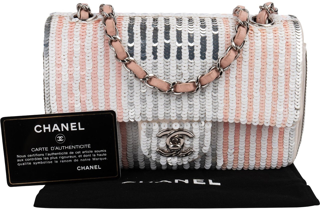 Chanel Vertical Striped Sequin Single Flap Crossbody Bag Rood