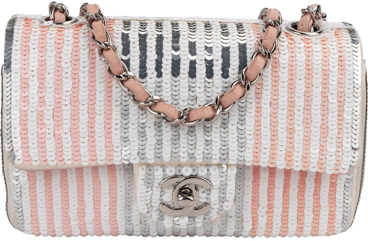 Chanel Vertical Striped Sequin Single Flap Crossbody Bag Rood