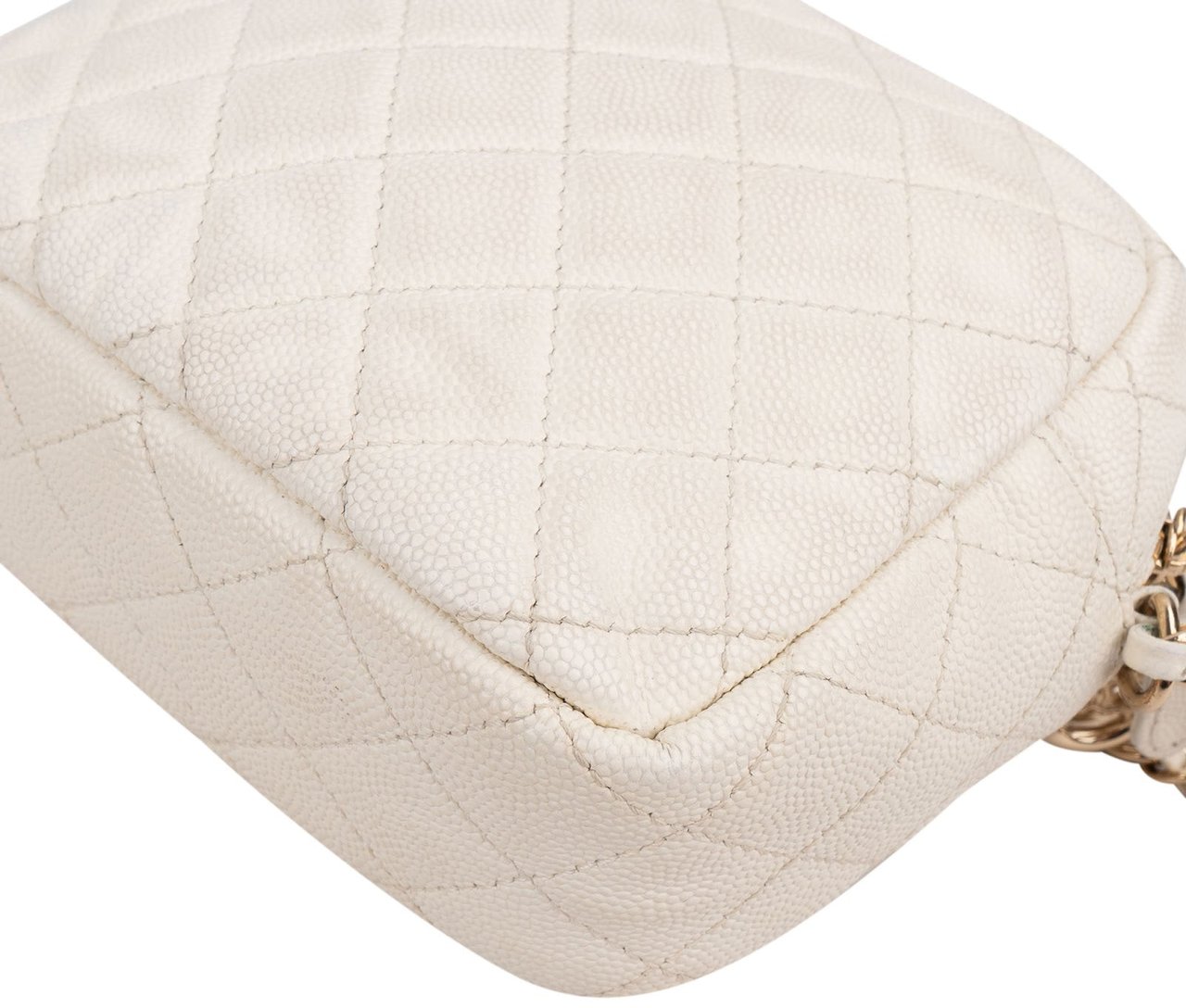 Chanel Quilted Caviar Leather Small Round Camera Crossbody Bag Beige